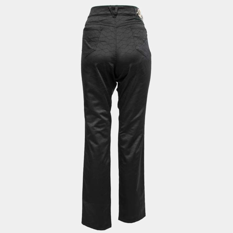 Pre Owned Versace Jeans Black Geometric Patterned Satin Jeans XXL Waist 36"