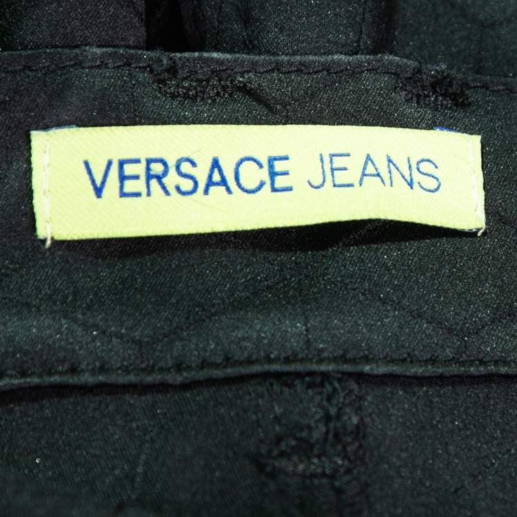 Pre Owned Versace Jeans Black Geometric Patterned Satin Jeans XXL Waist 36"