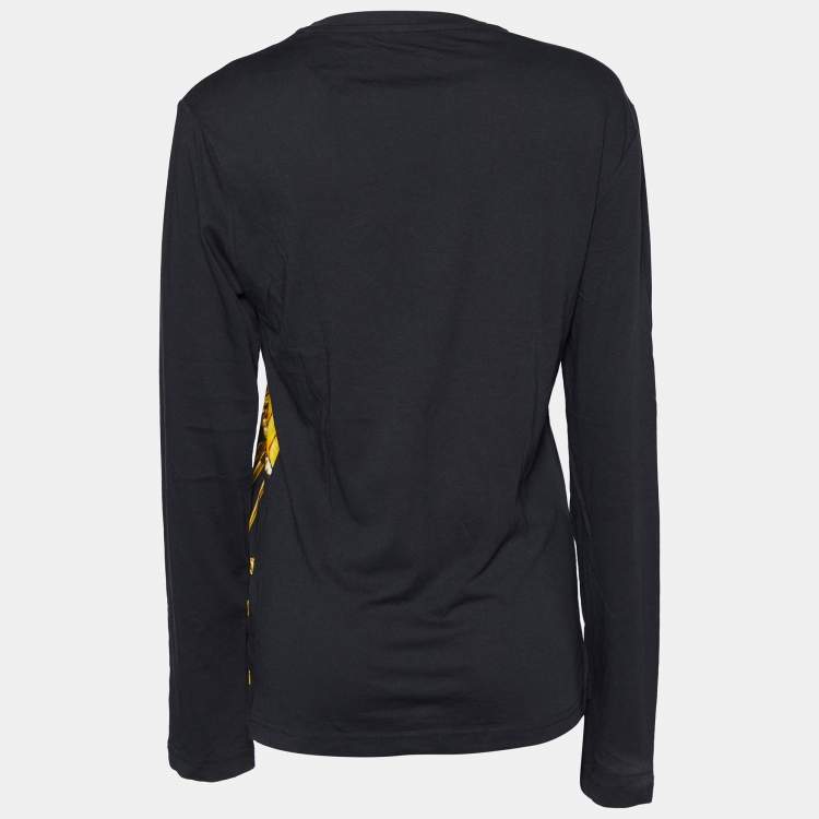 Pre Owned Versace Jeans Black & Gold Chain Link Print Long Sleeve T-Shirt S