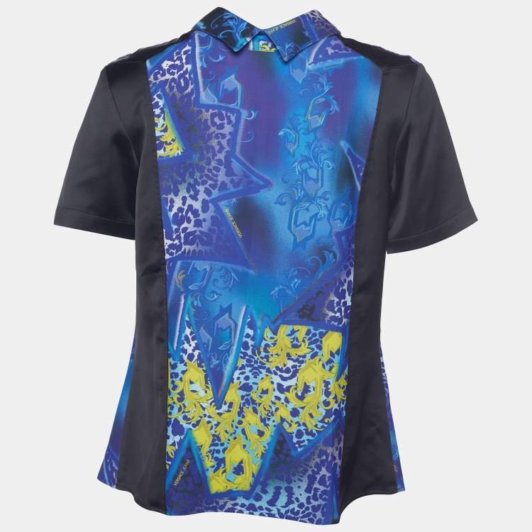 مملوكة مسبقًا Versace Jeans Multicolor Printed Sateen Button Back Top S