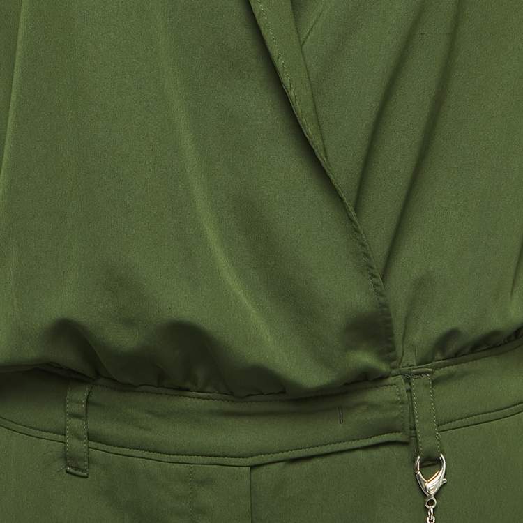 Pre Owned Versace Jeans Green Crepe Long Sleeve Jumpsuit S