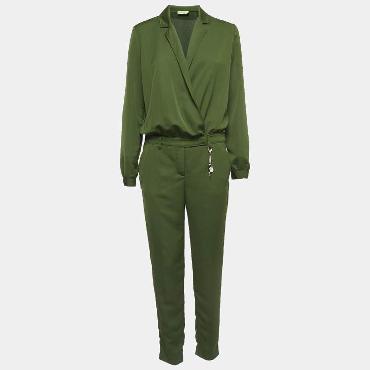 Pre Owned Versace Jeans Green Crepe Long Sleeve Jumpsuit S