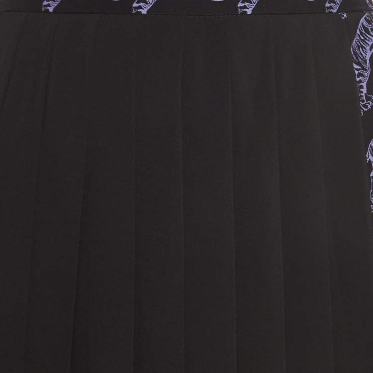 Pre Owned Versace Jeans Black Printed Silk Pleated Maxi Skirt M