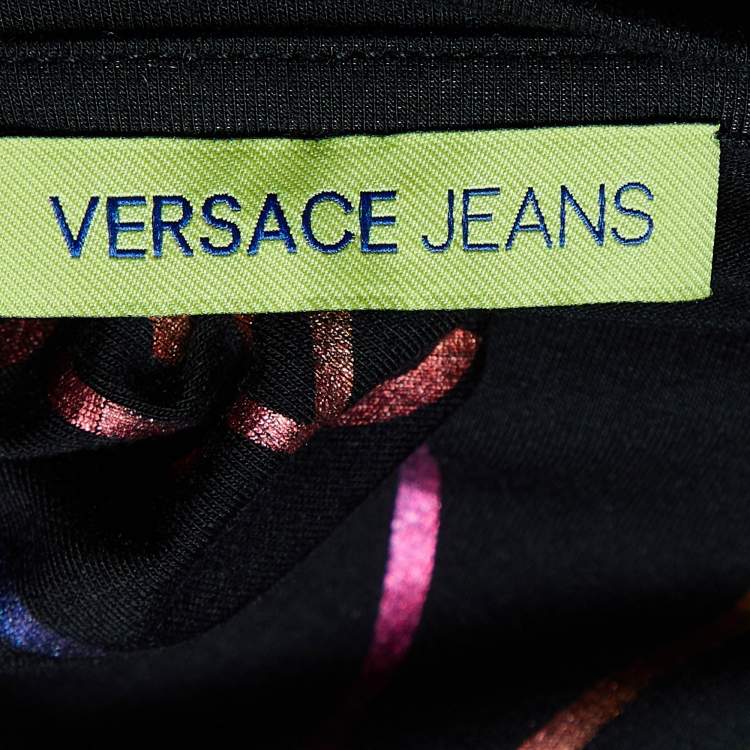 Pre Owned Versace Jeans Black Metallic Logo Print Jersey T-Shirt M