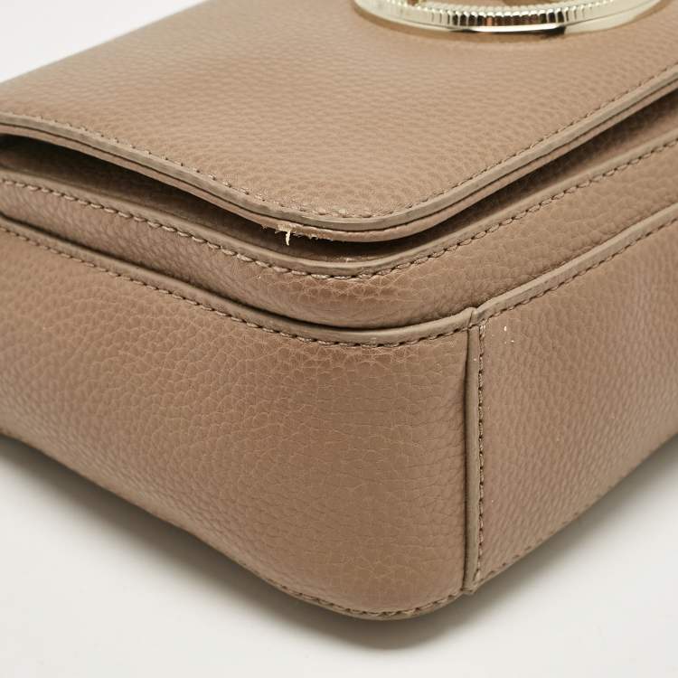 Pre Owned Versace Jeans Brown Leather Logo Flap Shoulder Bag
