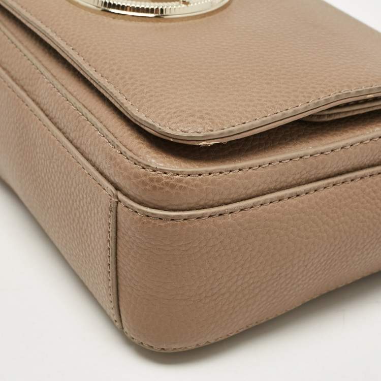Pre Owned Versace Jeans Brown Leather Logo Flap Shoulder Bag