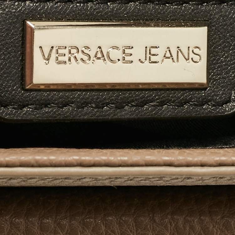 Pre Owned Versace Jeans Brown Leather Logo Flap Shoulder Bag