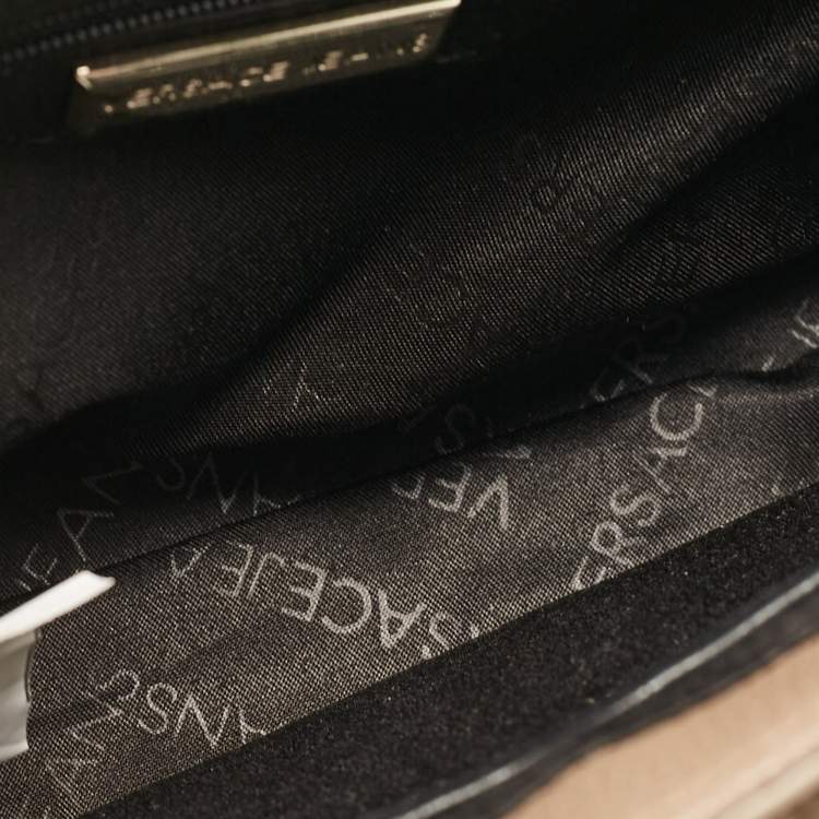 Pre Owned Versace Jeans Brown Leather Logo Flap Shoulder Bag