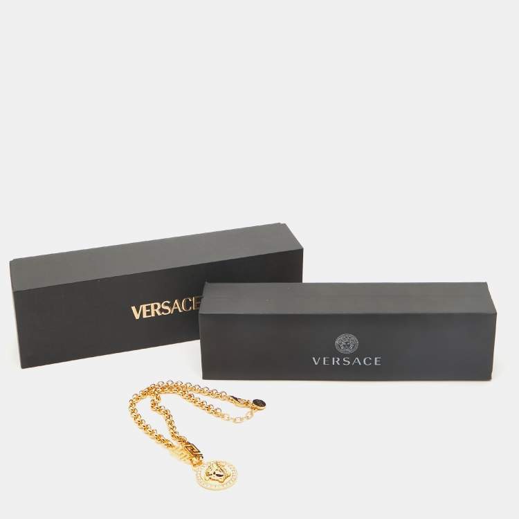 Pre Owned Versace La Medusa Greca  Crystal  Gold Tone Chain Necklace