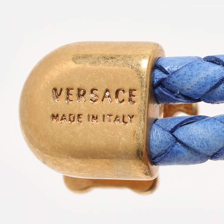 Pre Owned Versace Blue Braided Leather Medusa Bracelet