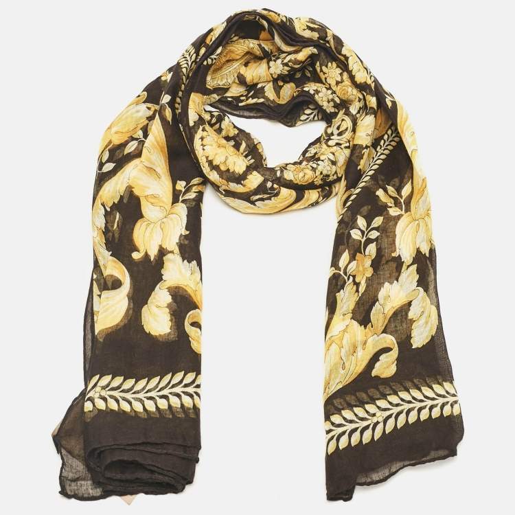 Pre Owned Versace Black/Yellow Barocco Print Modal Voile Scarf