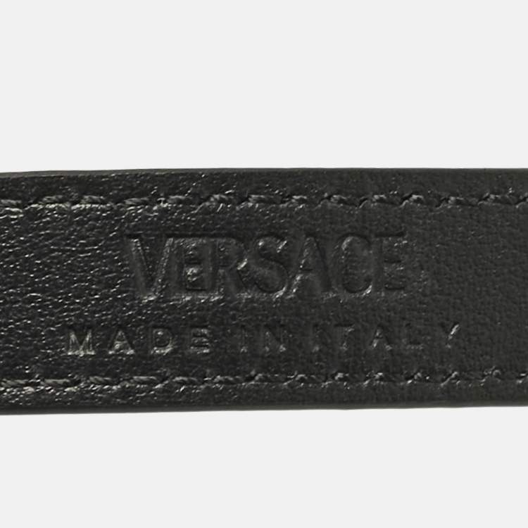 Pre Owned Versace Logo Leather Gold Tone Bracelet