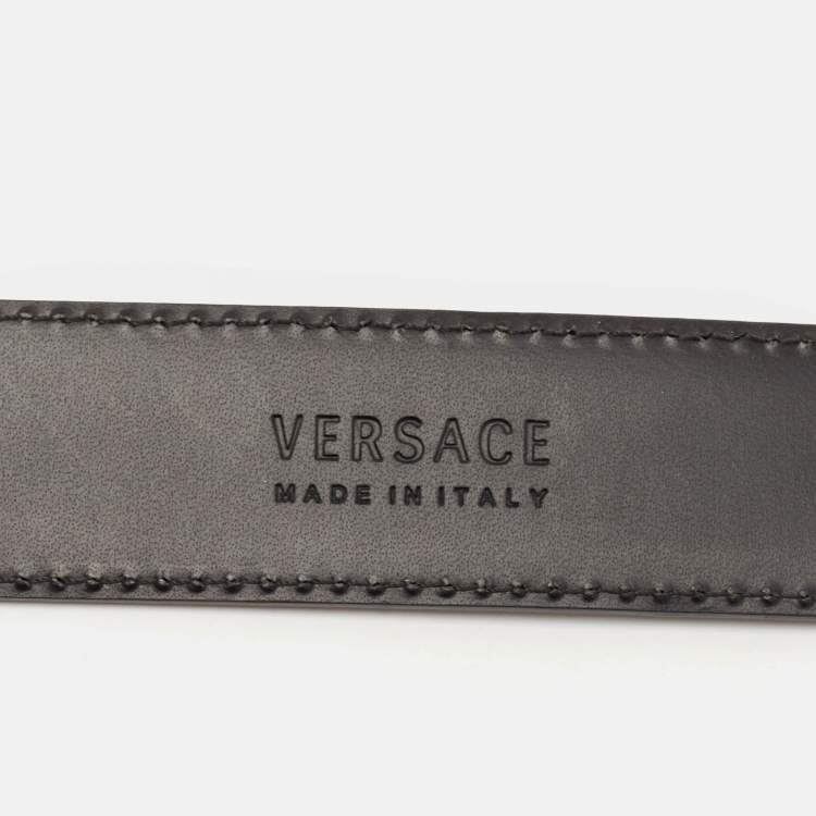 Pre Owned Versace Black Leather Medusa Buckle Belt 85CM
