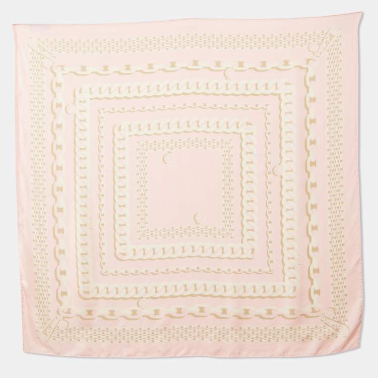 Pre Owned Versace Pink Chain Print Silk Square Scarf