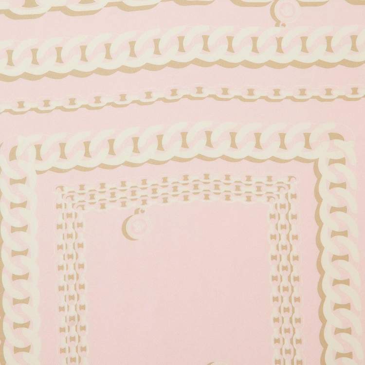 Pre Owned Versace Pink Chain Print Silk Square Scarf