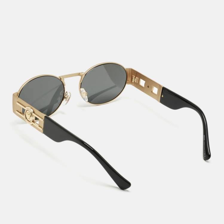 Pre Owned Versace Black/Gold Tone MOD 2264 Medusa Oval Sunglasses