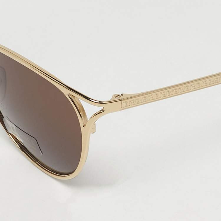 Pre Owned Versace Black/Gold Tone MOD 2237 Medusa Aviator Sunglasses