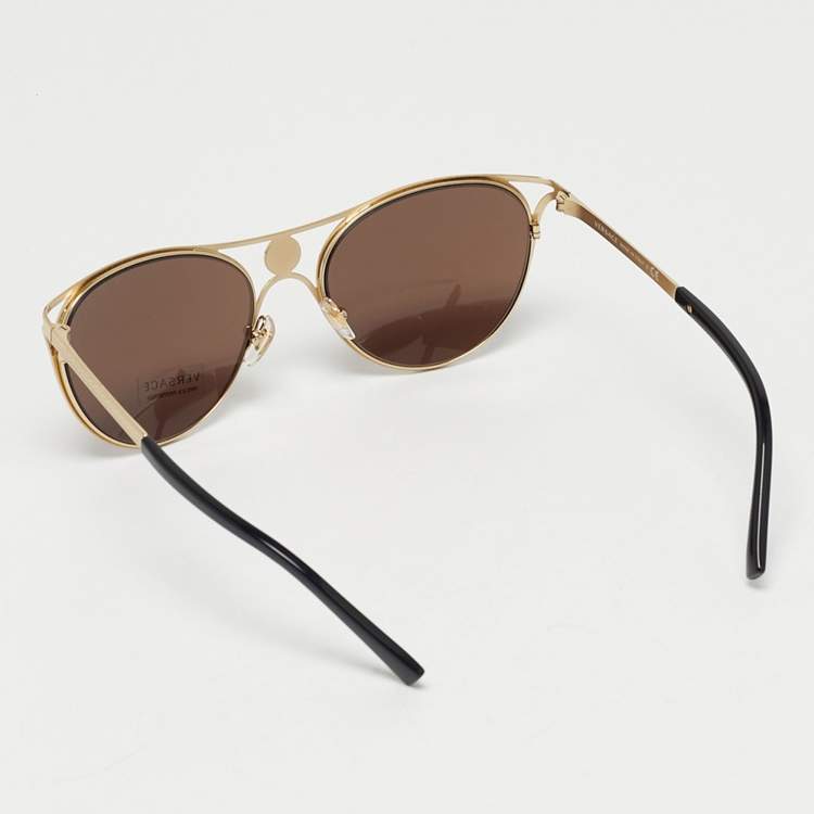 Pre Owned Versace Black/Gold Tone MOD 2237 Medusa Aviator Sunglasses