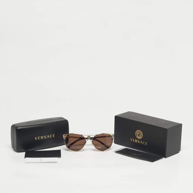 Pre Owned Versace Black/Gold Tone MOD 2237 Medusa Aviator Sunglasses