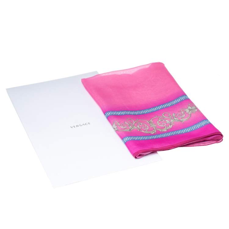 Pre Owned Versace Pink Baroque Print Silk Scarf