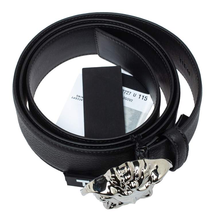 Pre Owned Versace Black Leather Medusa Buckle Belt 115CM