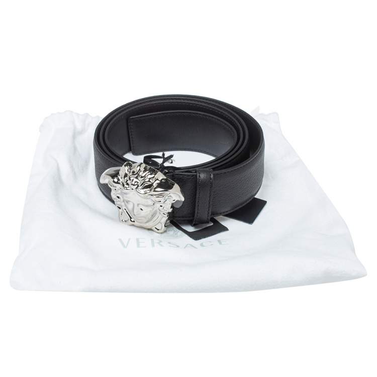 Pre Owned Versace Black Leather Medusa Buckle Belt 115CM