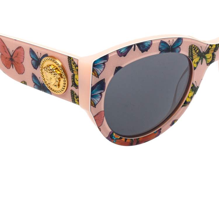 Pre Owned Versace Tribute Pink Butterfly Print/ Grey VE 4353 Cat Eye Sunglasses