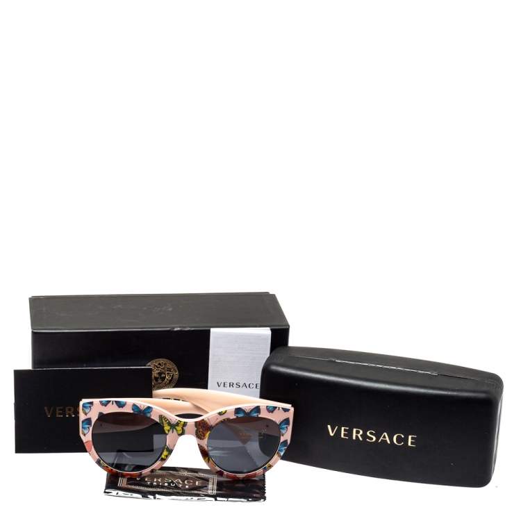 Pre Owned Versace Tribute Pink Butterfly Print/ Grey VE 4353 Cat Eye Sunglasses