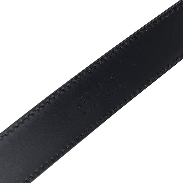 Pre Owned Versace Black Leather Virtus Waist Belt 85CM