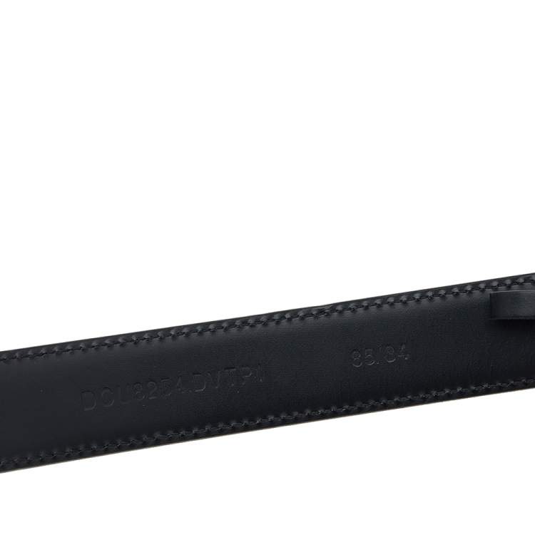 Pre Owned Versace Black Leather Virtus Waist Belt 85CM