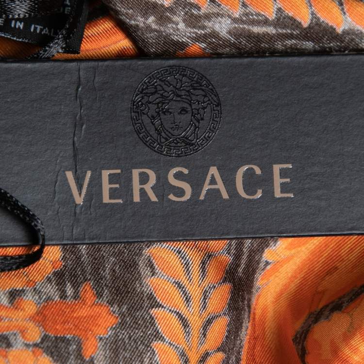 Pre Owned Versace Orange & Grey Baroque Animal Print Silk Scarf