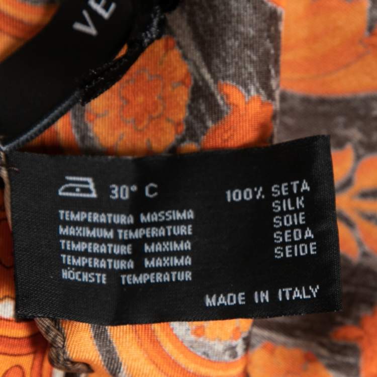 Pre Owned Versace Orange & Grey Baroque Animal Print Silk Scarf