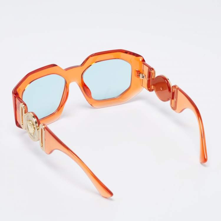 Pre Owned Versace Orange 5362/65 Medusa Biggie Rectangle Sunglasses   