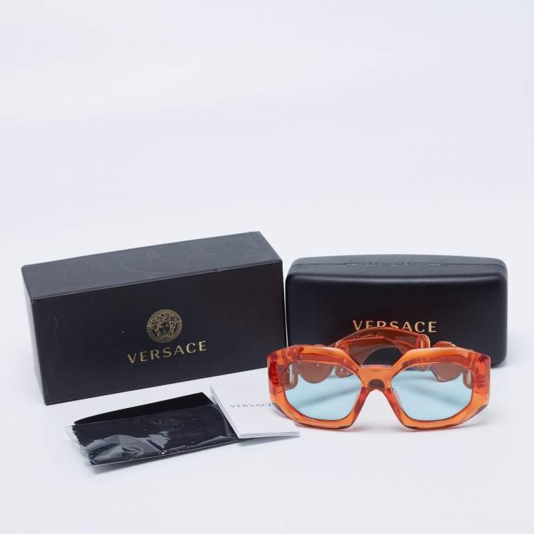 Pre Owned Versace Orange 5362/65 Medusa Biggie Rectangle Sunglasses   