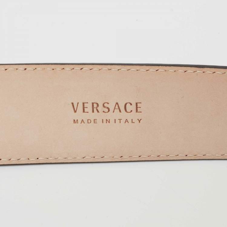 Pre Owned Versace Red Leather Medusa Buckle Belt 85CM