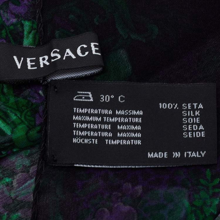 Pre Owned Versace Black & Purple Floral Print Silk Stole