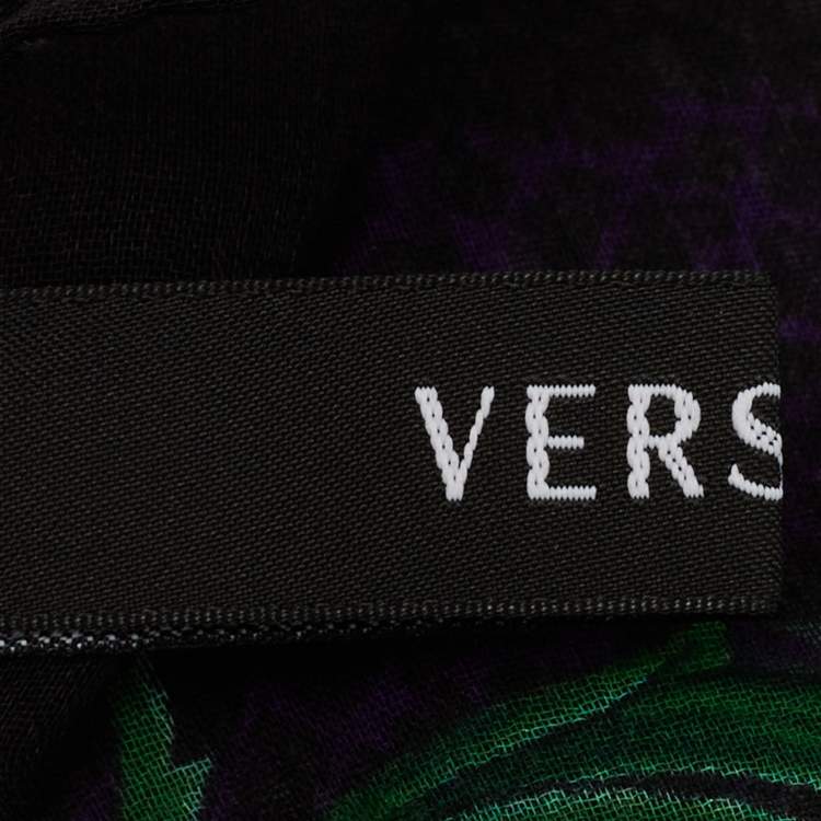 Pre Owned Versace Black & Purple Floral Print Silk Stole
