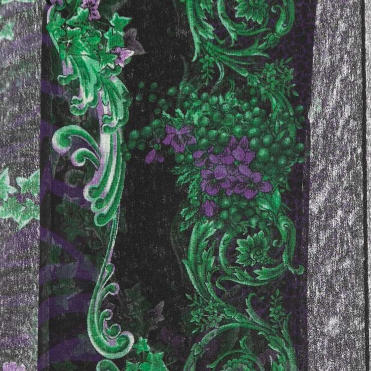 Pre Owned Versace Black & Purple Floral Print Silk Stole