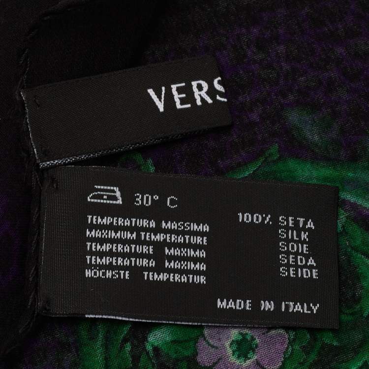 Pre Owned Versace Black & Purple Floral Print Silk Stole