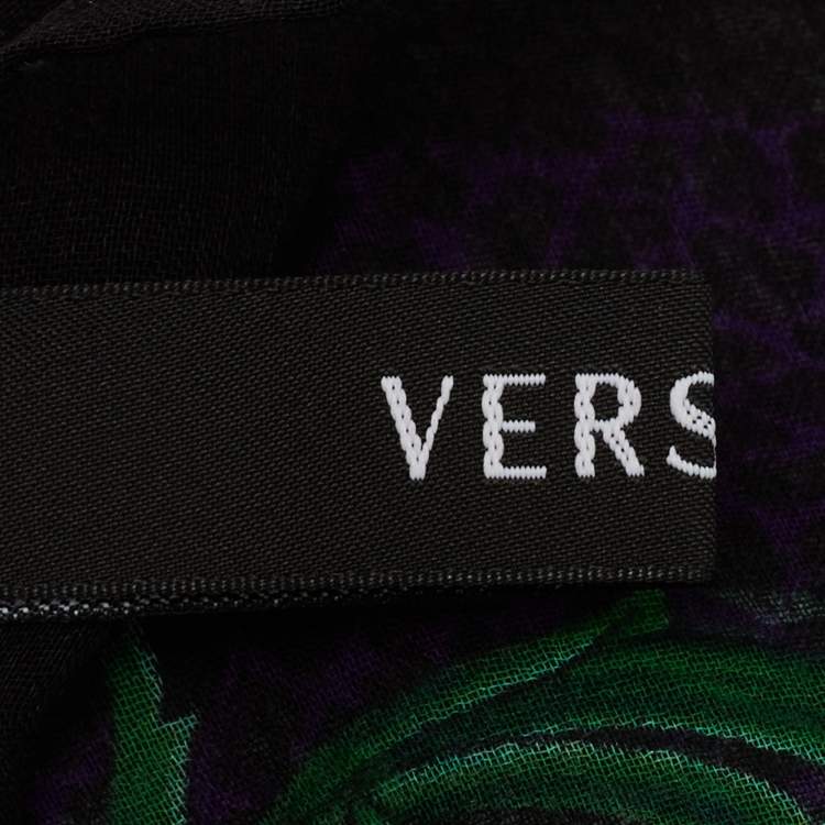 Pre Owned Versace Black & Purple Floral Print Silk Stole