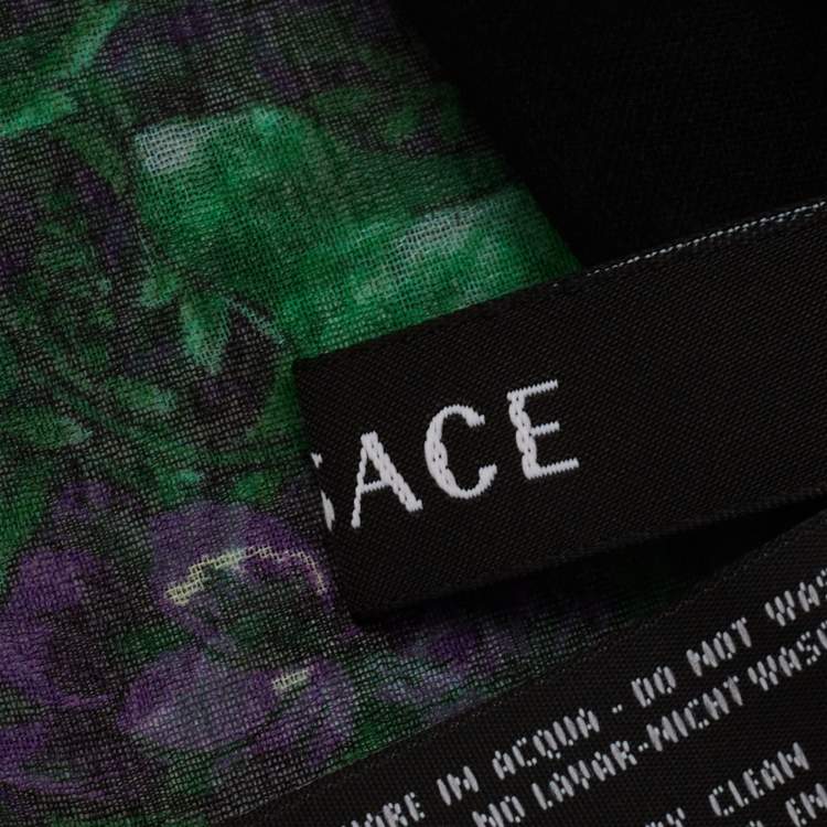 Pre Owned Versace Black & Purple Floral Print Silk Stole