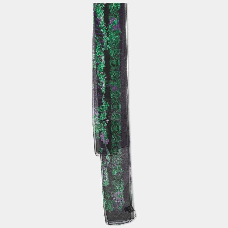 Pre Owned Versace Black/Purple Floral Print Silk Stole