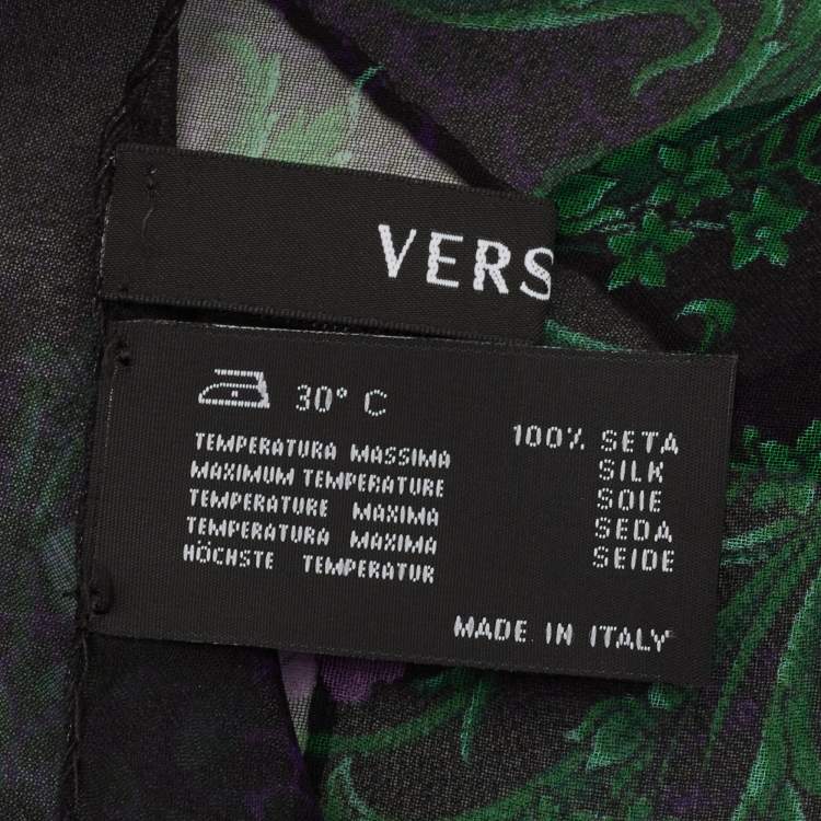Pre Owned Versace Black/Purple Floral Print Silk Stole