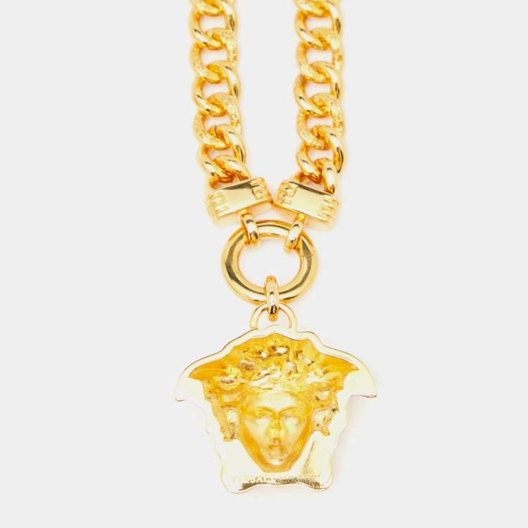 Pre Owned Versace Medusa Crystal Gold Tone Necklace