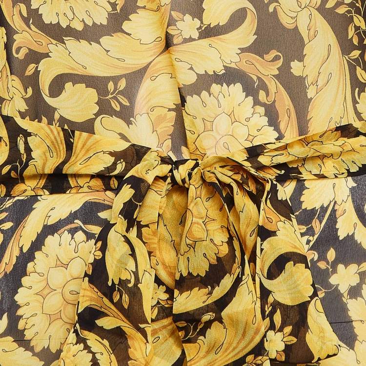 Pre Owned Versace Yellow Barocco Print Silk Beach Dress One Size