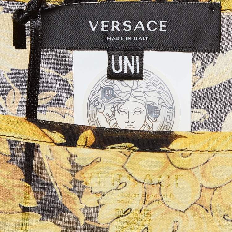 Pre Owned Versace Yellow Barocco Print Silk Beach Dress One Size