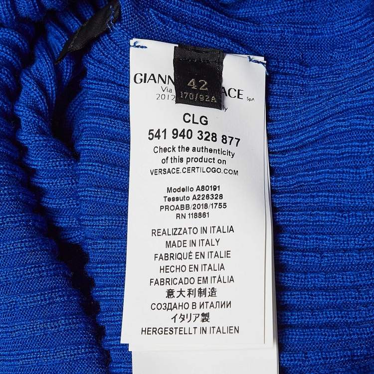 Pre Owned Versace Blue Rib Knit Wool Full Sleeves Button Detail Sweater M