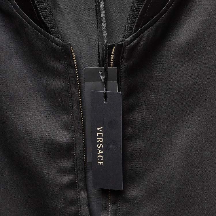 Pre Owned Versace Black Medusa Embroidered Satin Bomber Jacket M