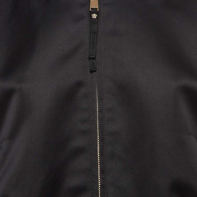 Pre Owned Versace Black Medusa Embroidered Satin Bomber Jacket M