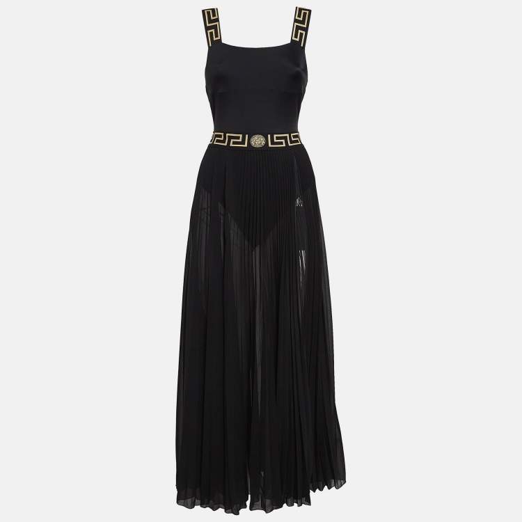 Pre Owned Versace Black Jersey and Chiffon Swimsuit With Cover-Up Skirt S/M